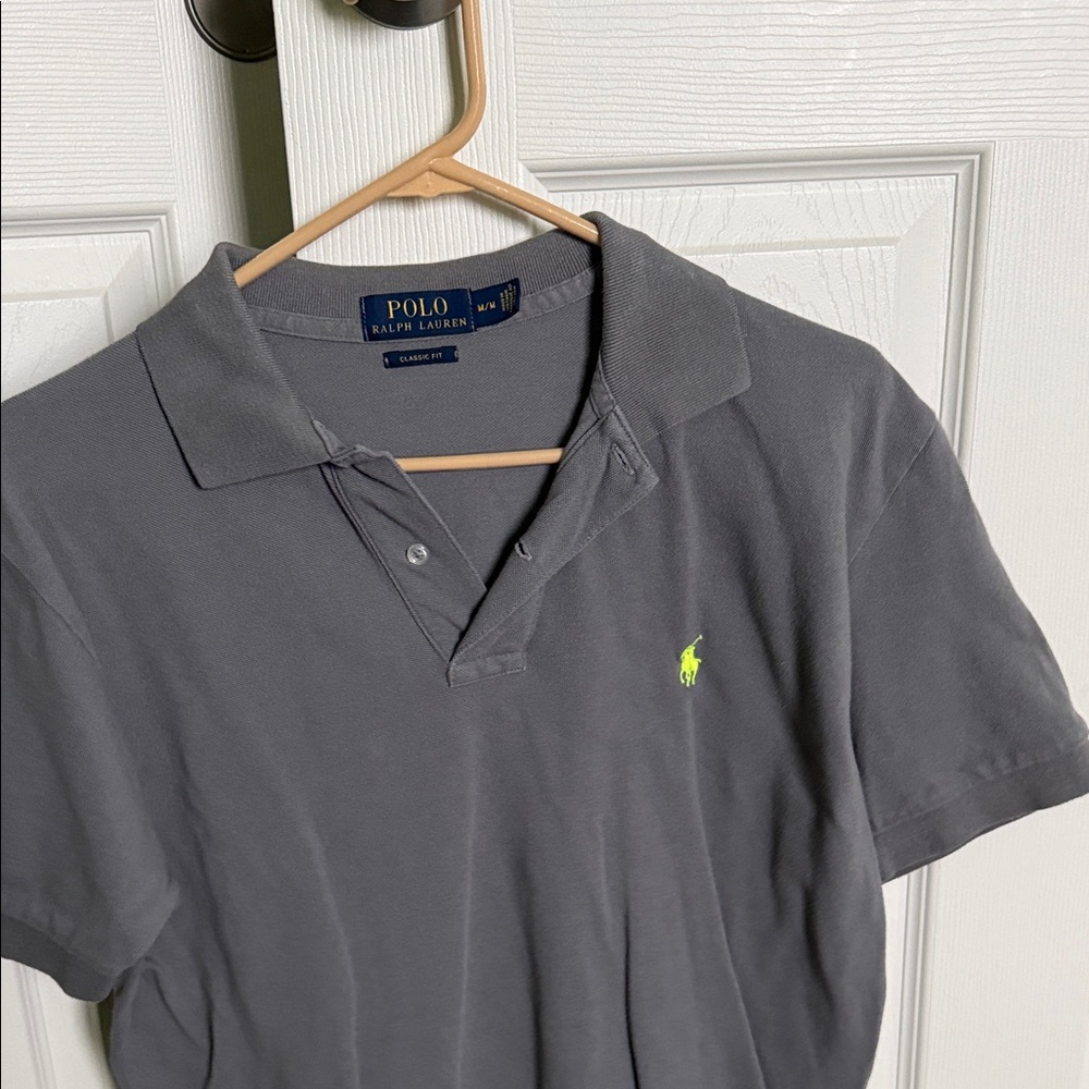 Ralph Lauren Charcoal Polo Shirt with Neon Green Logo